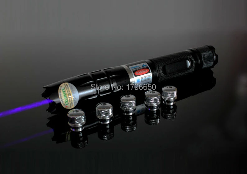 

High powered blue laser pointer 500000m 500w 450nm Flashlight burning match/dry wood/candle/black/burn cigarettes+5 caps+glasses