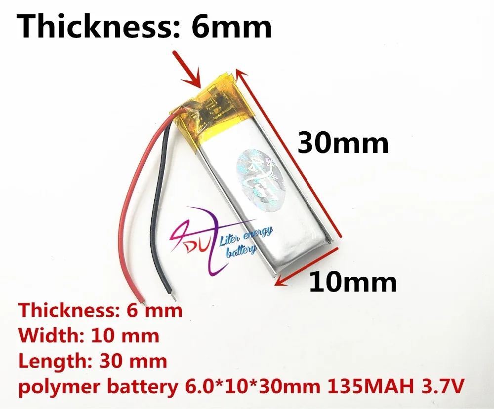 Полимерный 601030 3,7 V 601230 135mah Bluetooth браслет ручка камера Автоспуск литиевая батарея производителей