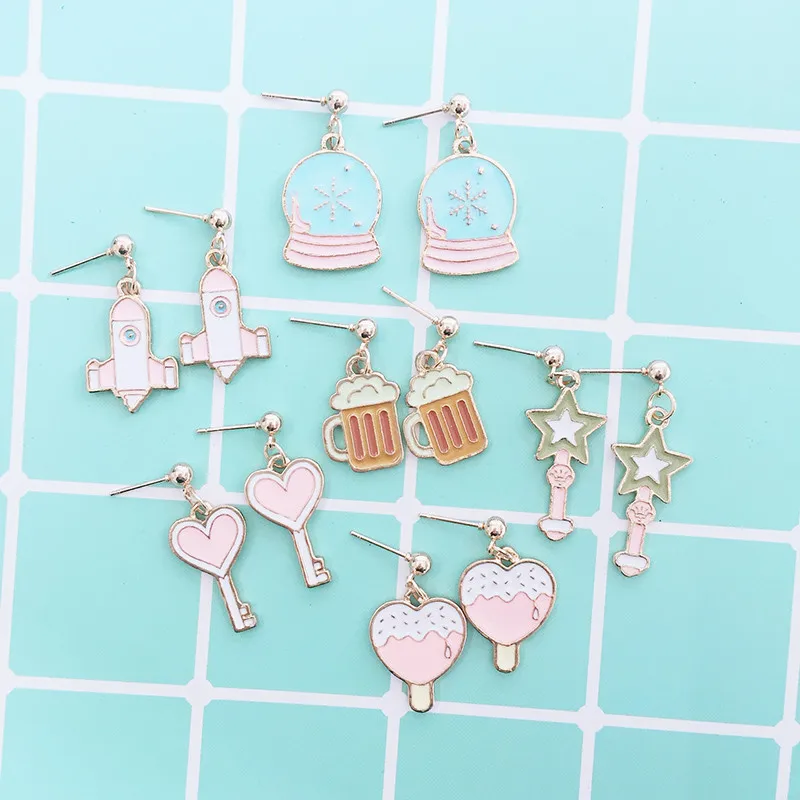 Милые Мультяшные металлические серьги с хрустальным шариком пивной чашкой