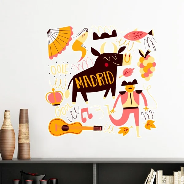 

Madrid Spanish Bullfight Music Fiesta Removable Wall Sticker Art Decals Mural DIY Wallpaper for Room Decal