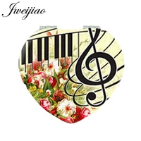 jweijiao piano keyboard musical note flowers heart pocket mirror pu leather compact folding 1x2x makeup mirror for music lovers
