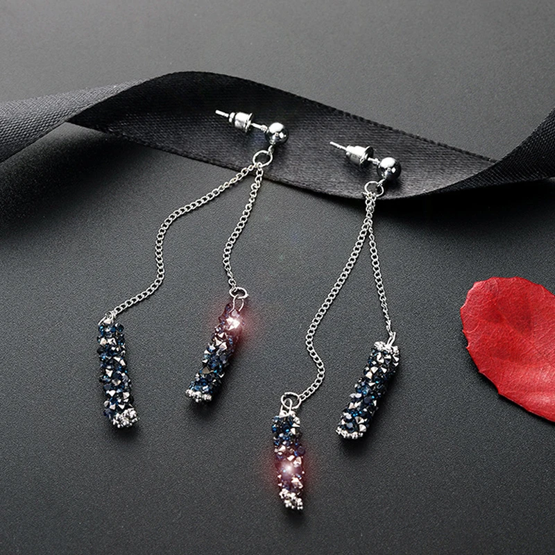 1 пара синяя Длинная кисточка из горного хрусталя серьги модные женские с