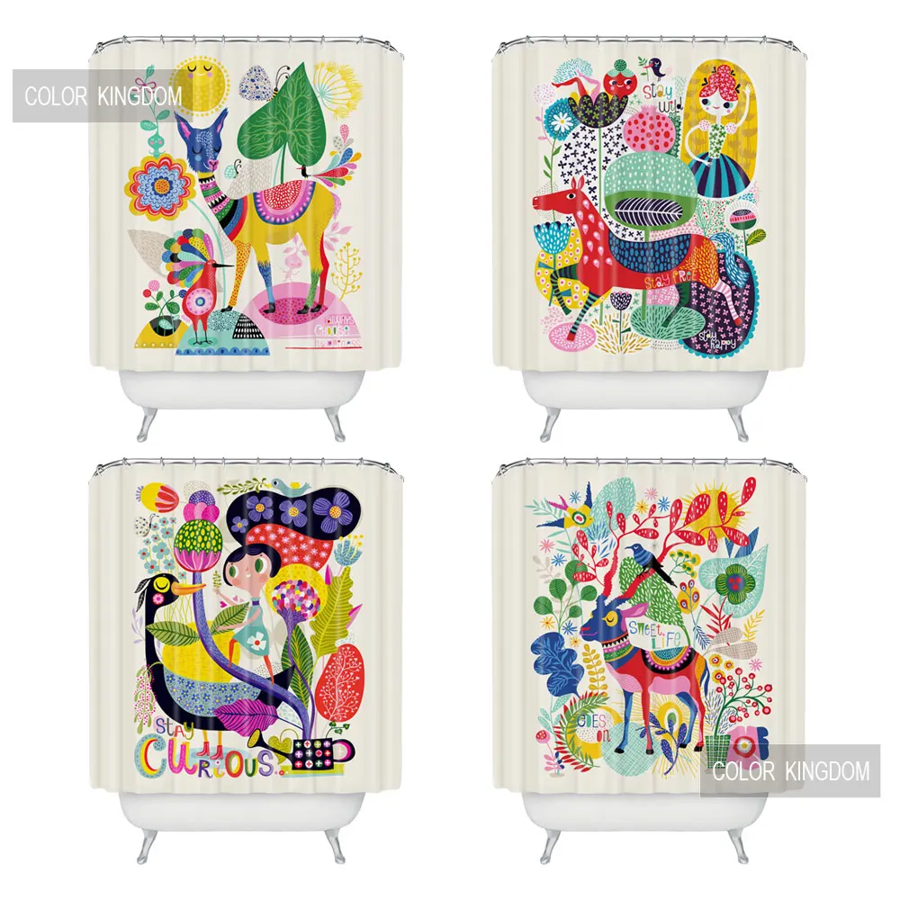 

Sweetenlife Мультяшные занавески для душа, занавески для ванной комнаты, водонепроницаемые занавески из полиэстера, экологически чистые занавес...