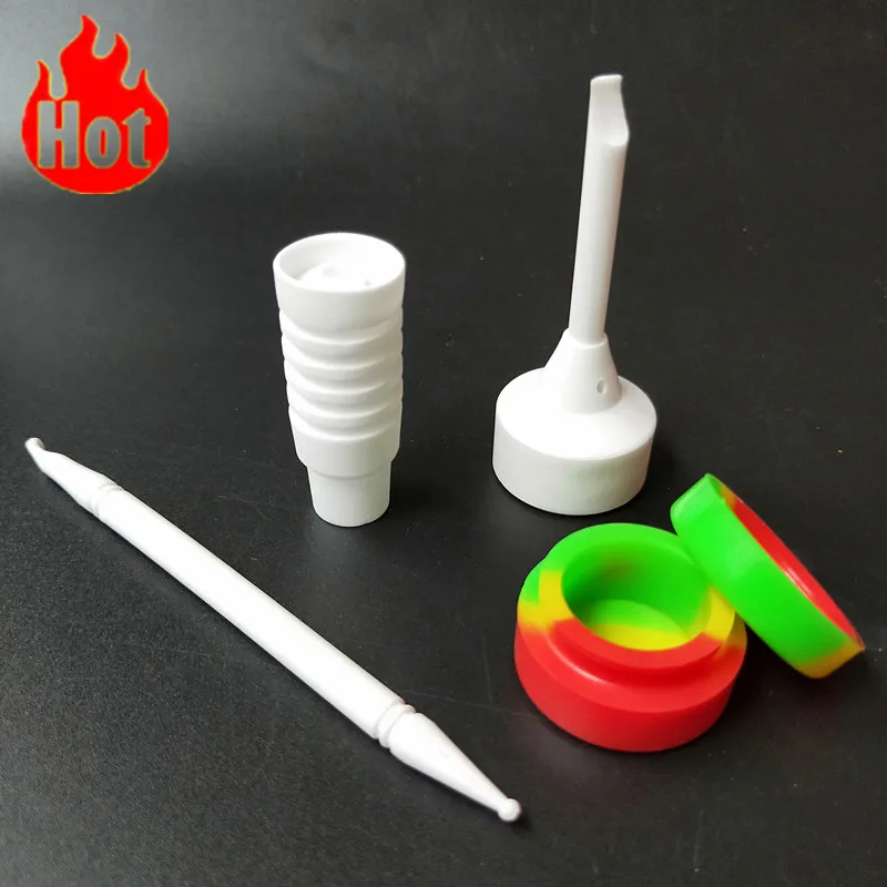 2016 New Style Domeless Ceramic Nail 10mm 14mm 18mm Female Male Ceramic Carb Cap Titanium Dabber Silicone Jar Bong Tool Set