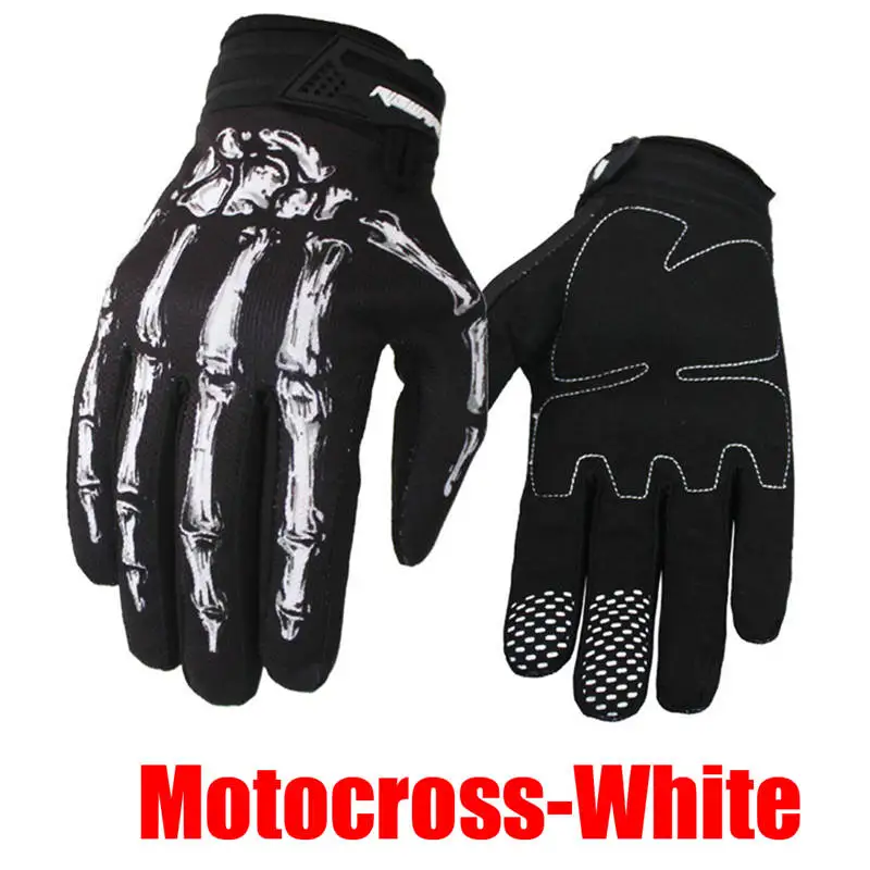 Motocross White Зимние и осенние ветрозащитные непромокаемые перчатки с костями скелета, перчатки для занятий спортом на открытом воздухе с сенсорным экраном, гелевые велосипедные перчатки - Цвет: Motocross White