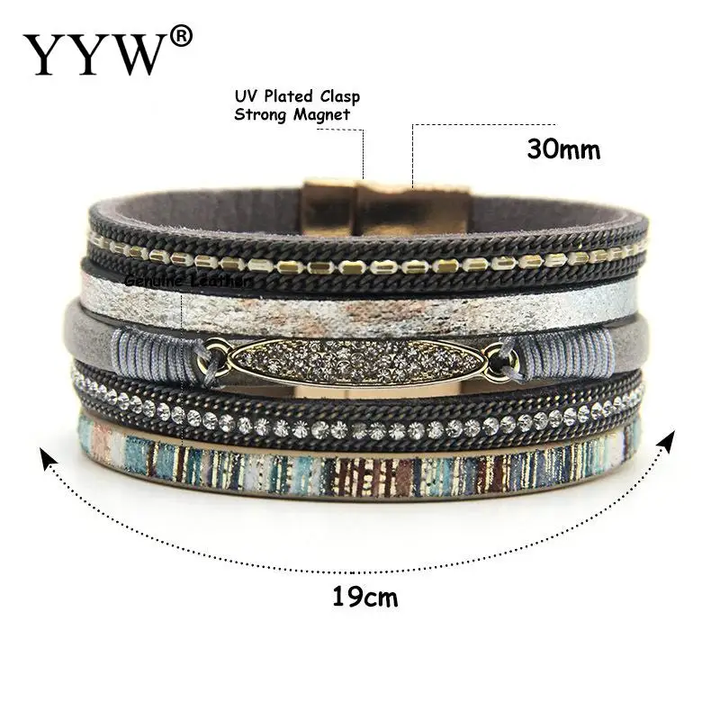 3 упак./лот стразы магнитная застежка браслеты богемные кожаные многослойные
