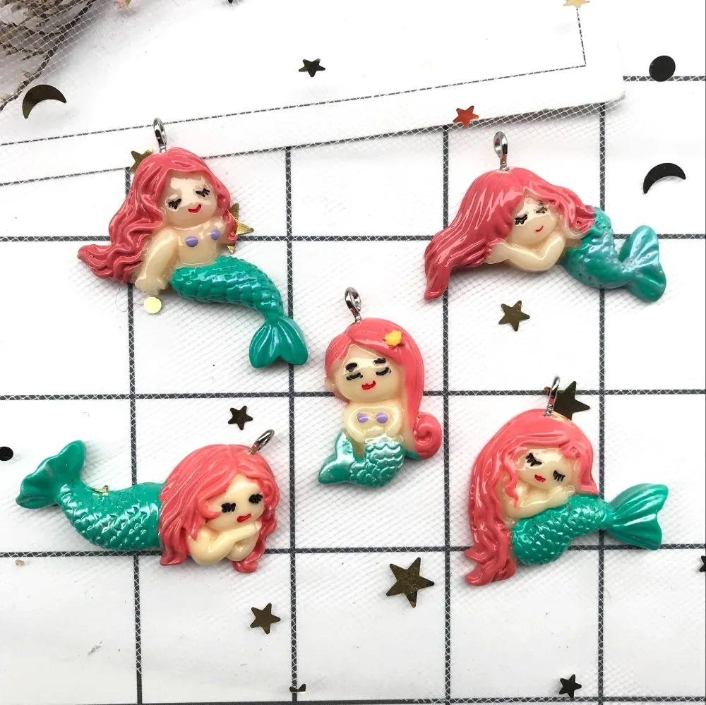 Новая смола 10 шт kawaii Маленькая подвеска с русалкой ожерелье брелок подвески для