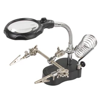 adjustable 3 5x 12x versatile magnifier hand clip magnifying glass desk stand optical lens tool soldering loupe with led light