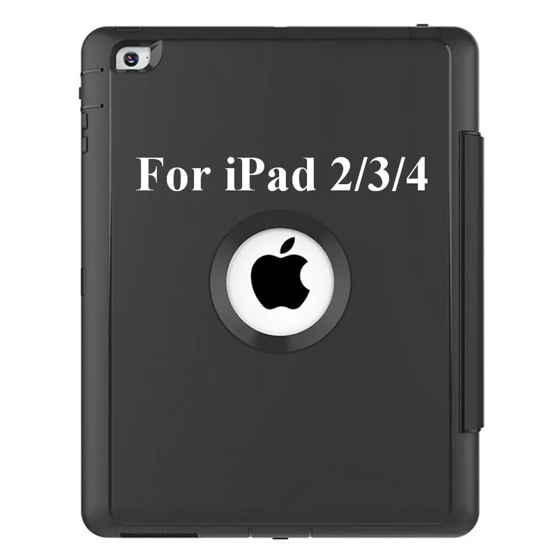 360 полный защитный чехол для Apple iPad 2 iPad 3 iPad 4 дети Безопасный противоударный сверхпрочный Твердый чехол из ТПУ Подставка для iPad 234 - Цвет: Black
