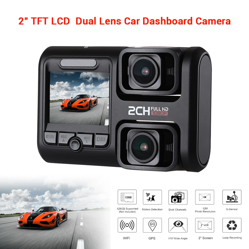 Двойной объектив автомобиля регистраторы GPS DVR камера Wi Fi sony IMX323 HD 1080 P 30FPS 170 Degees