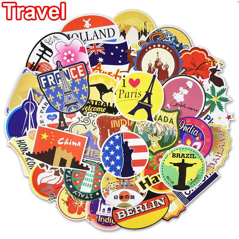 Travel Stickers 100 шт Ретро наклейка для путешествий s туристические места граффити Наклейка для чемодана ноутбука багажная сумка гитара мото холодильник велосипед - Цвет: Travel Stickers