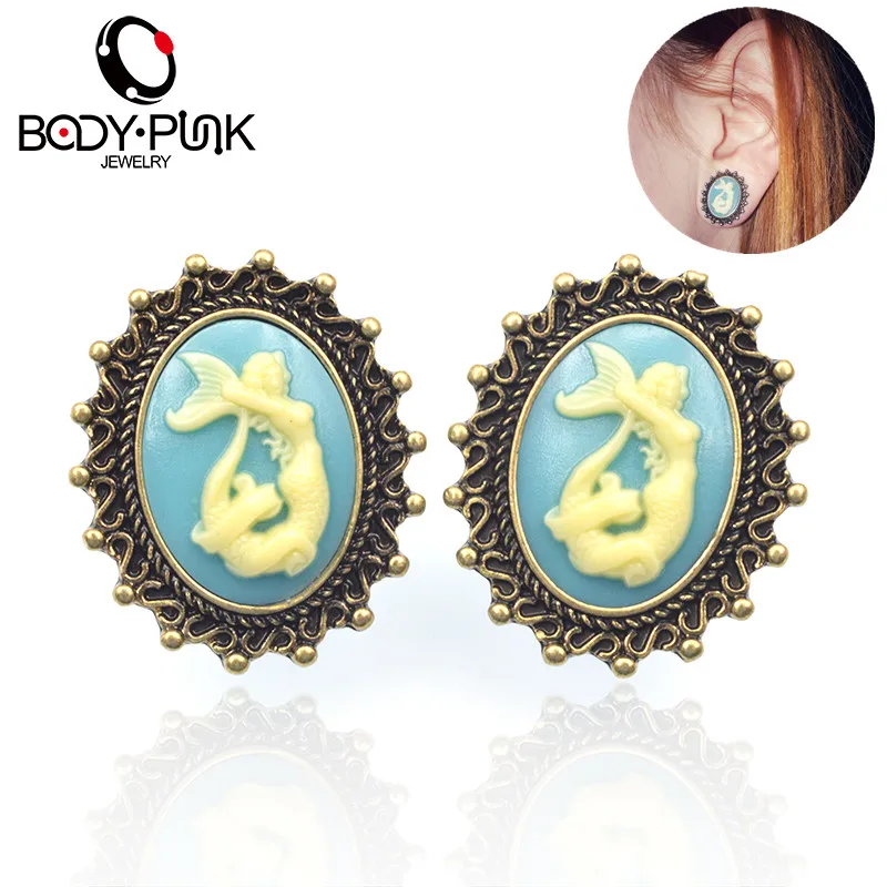 1 пара пирсинг в виде русалки из нержавеющей стали PLG 041|gauge plug|ear gaugesear gauges plugs |