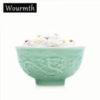 creative natural health ceramic emboss craft 4 5 inch bowl chinese style celadon bowl home porcelain rice soup bowl tableware