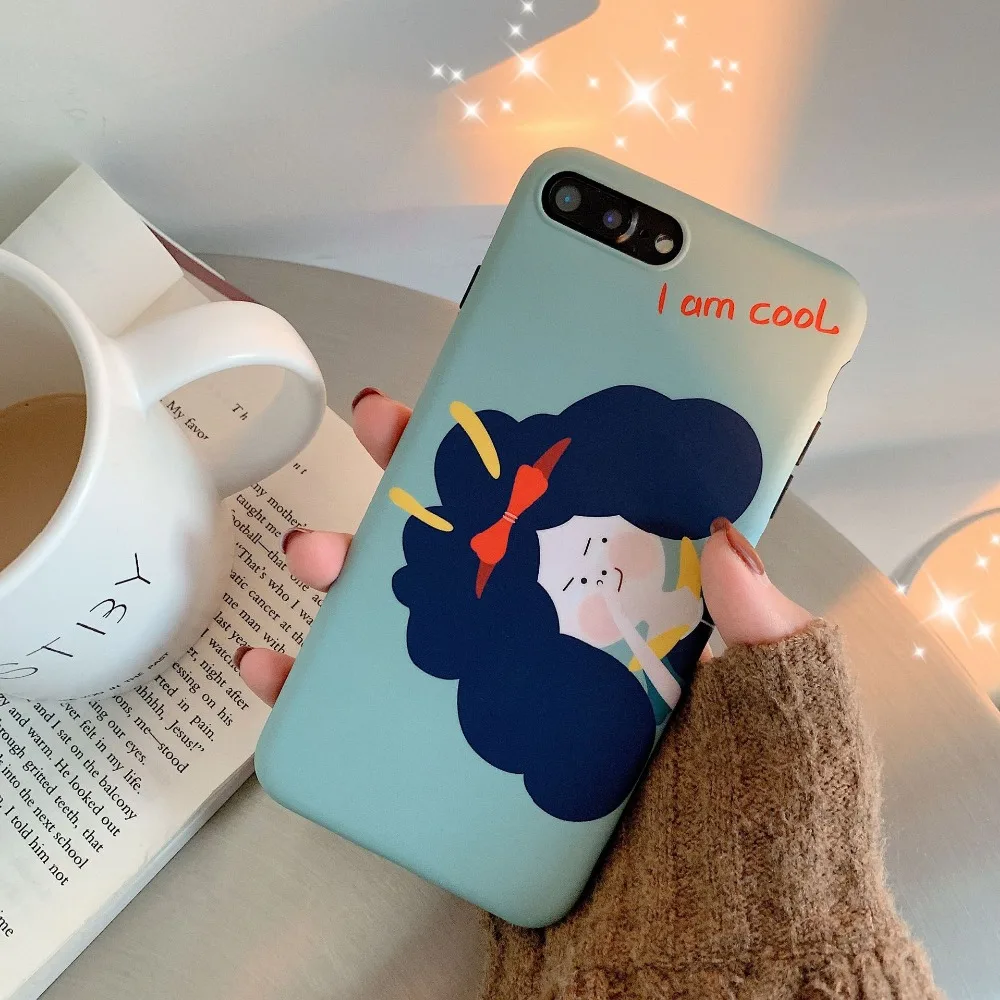 Cute Girl Love Art Painting IMD Soft Silicone Case for iPhone X cover XR 10 XS Max 7 Plus 8 6 6S Luxury blue I am cool Poor |