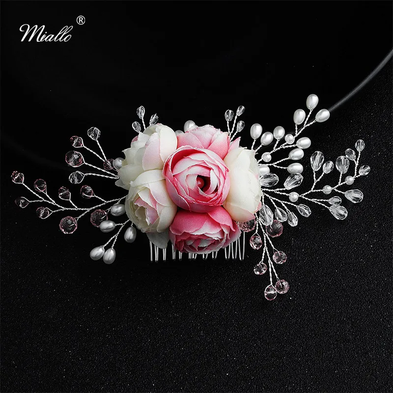 Miallo оптовая продажа искусственный цветок Кристалл Роза Свадебная расческа для