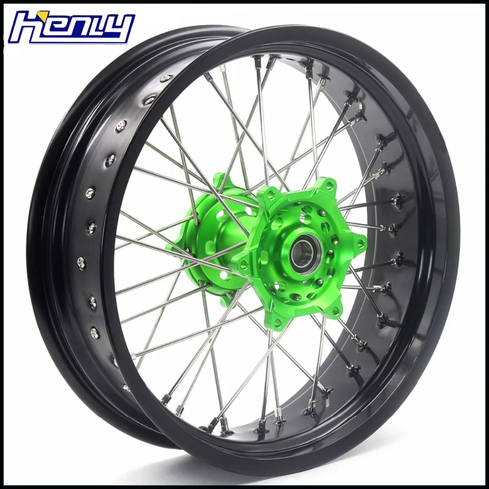 3,5/5,0 Spoked супермото колеса диски набор для Kawasaki KX 250F 2006- 450F 2006- зеленый