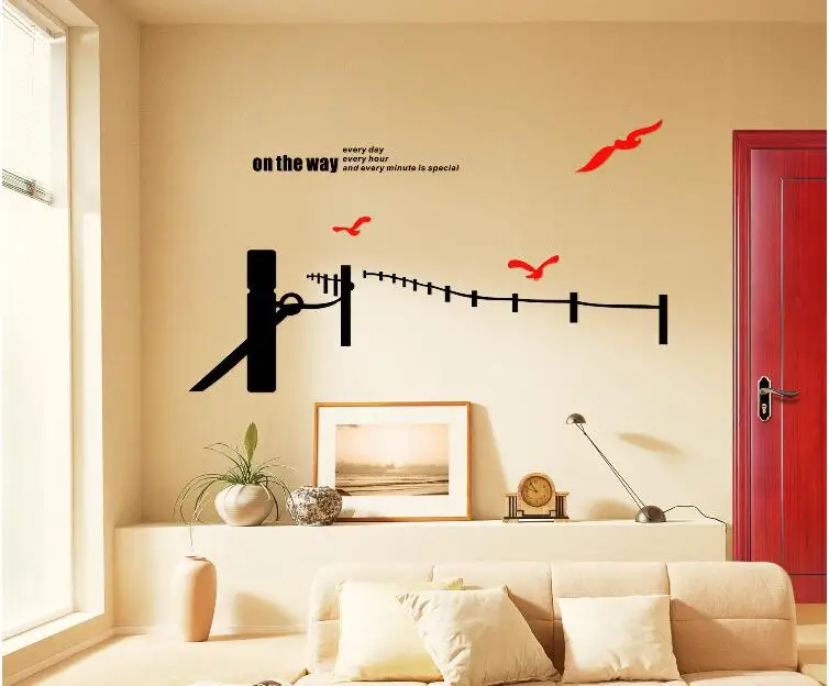 3D акриловые Трехмерные настенные наклейки Чайка на пути для спальни телевизора