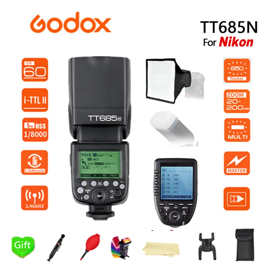 Godox TT685N 2 4G HSS 1/8000s i ttl GN60 беспроводной скоростной флэш + Xpro N передатчик для Nikon D800 D700