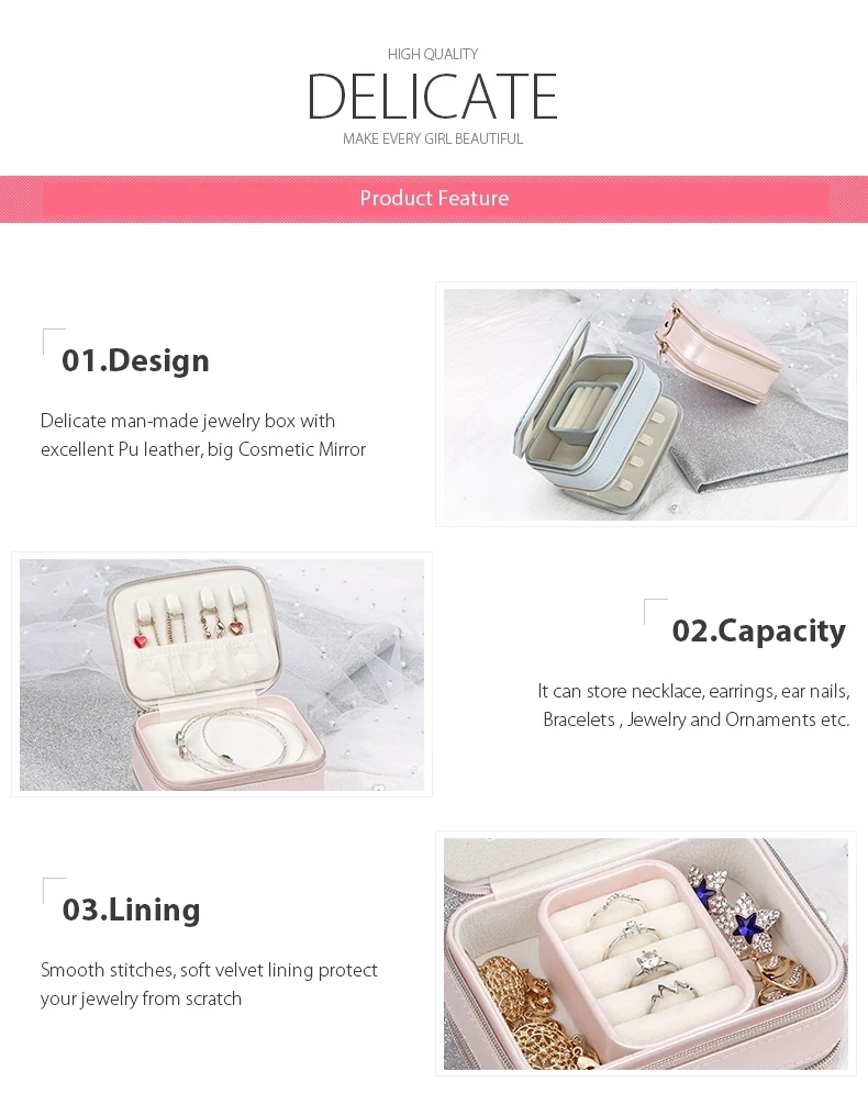 Casegrace шкатулка для ювелирных изделий косметическая коробка для хранения макияж упаковка Органайзер две молнии серьги контейнер для колец чехол Портативный кожаный