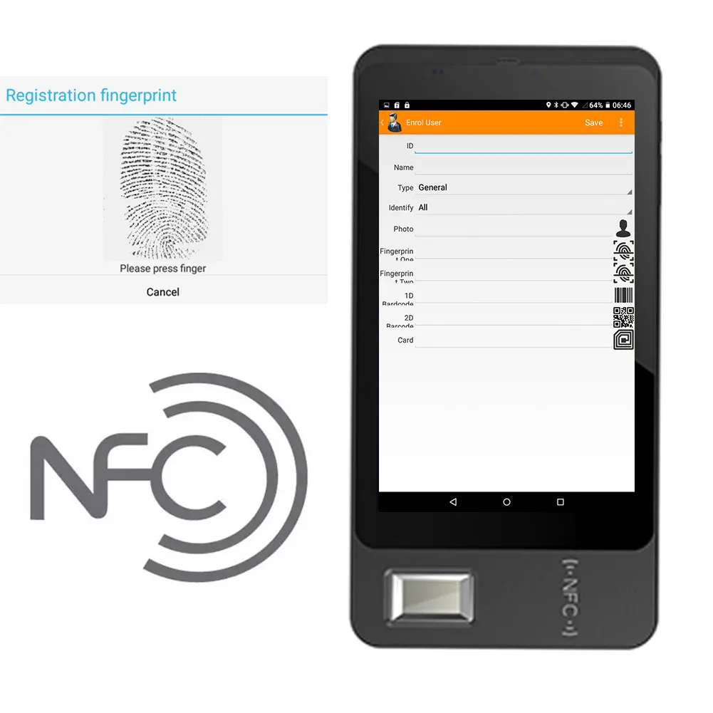 7 дюймовый Android 6 0 сканер отпечатков пальцев на планшете NFC карта штрих кода