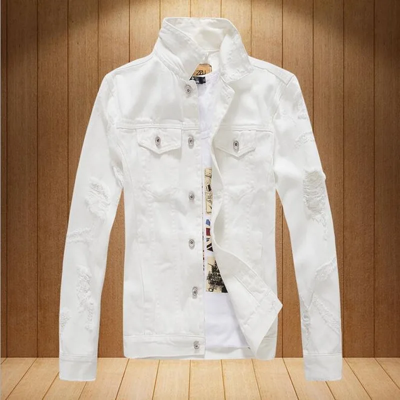 Джинсовая куртка мужская Slim Fit рваная джинсовая в стиле хип-хоп ковбойская