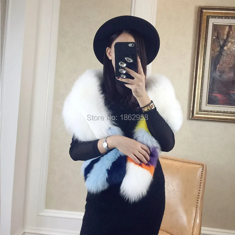 Женский длинный шарф с хвостом подиумный зимний теплый из натурального Лисьего