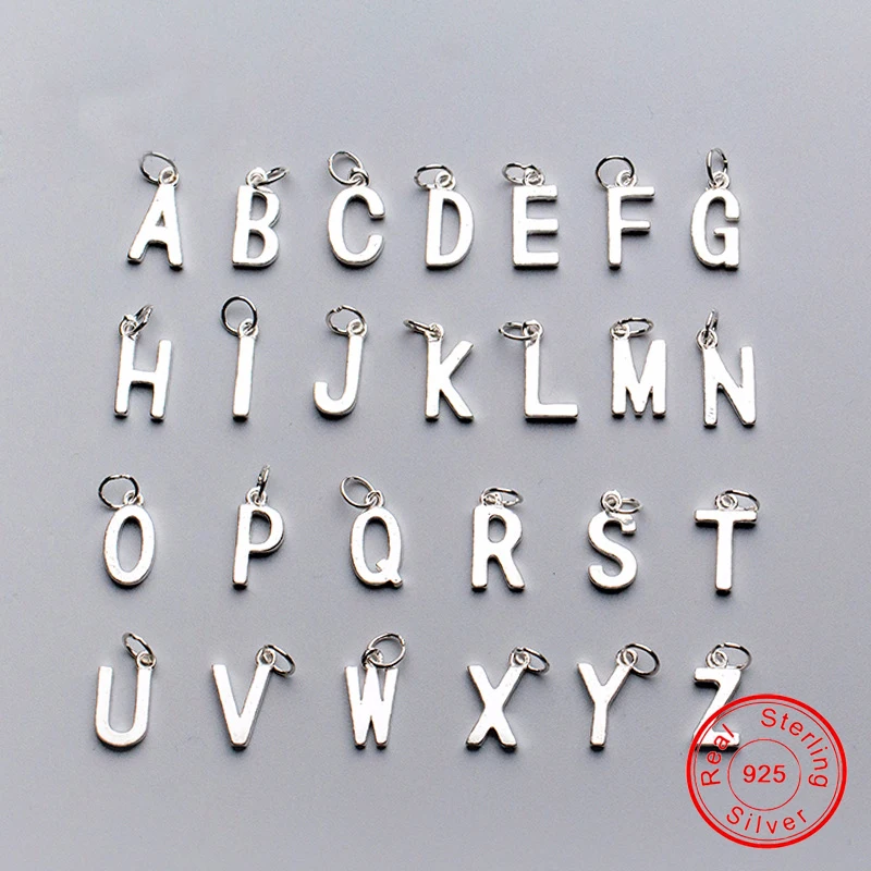 

UQBing Wholesale 100% 925 Sterling Silver 14-15mm A to Z Alphabet Charms Pendents DIY Jewelry Findings Letters