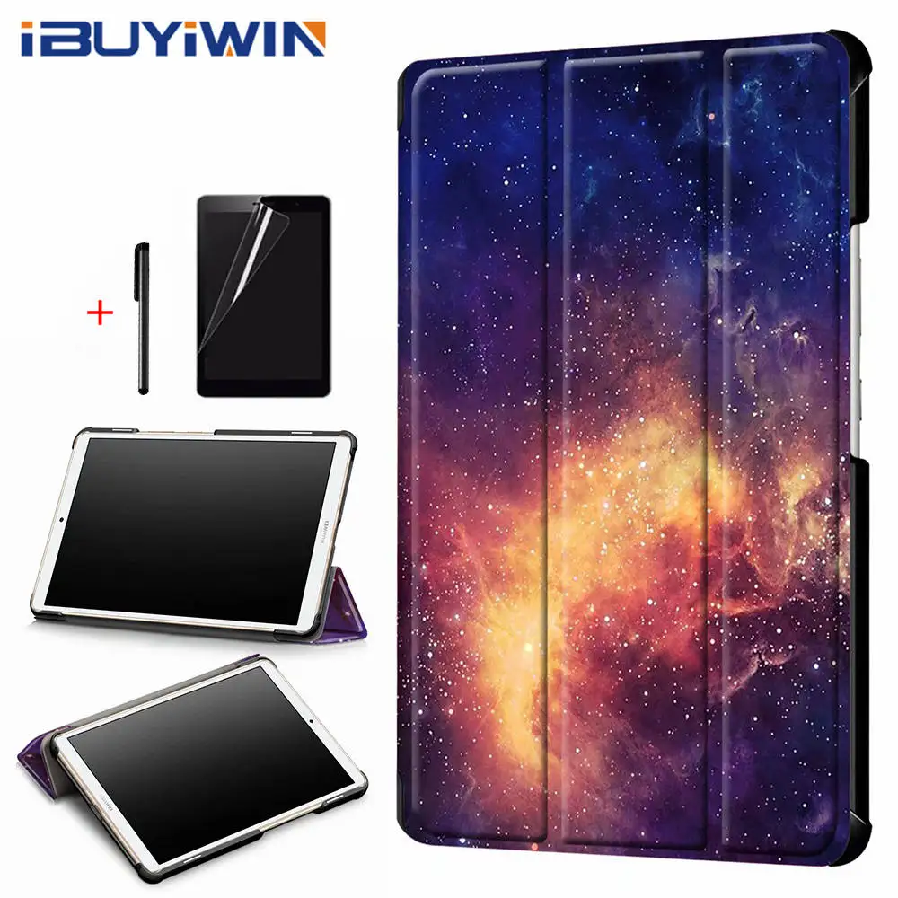 Цветной смарт-чехол с принтом из искусственной кожи чехол для huawei MediaPad M6 8,4 дюймов планшет с функцией автоматического сна чехол для M6 8,"+ пленка+ ручка