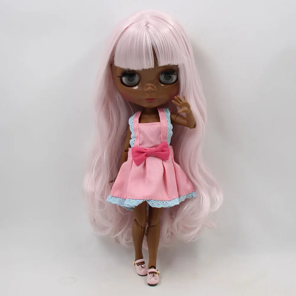 Ледяной DBS Blyth кукольные 1/6 bjd супер черный тон кожи милые розовые мягкие длинные
