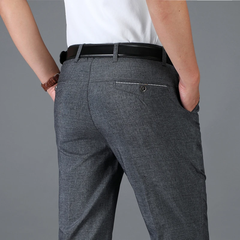 Брюки мужские тонкие повседневные свободные прямые деловые штаны с высокой
