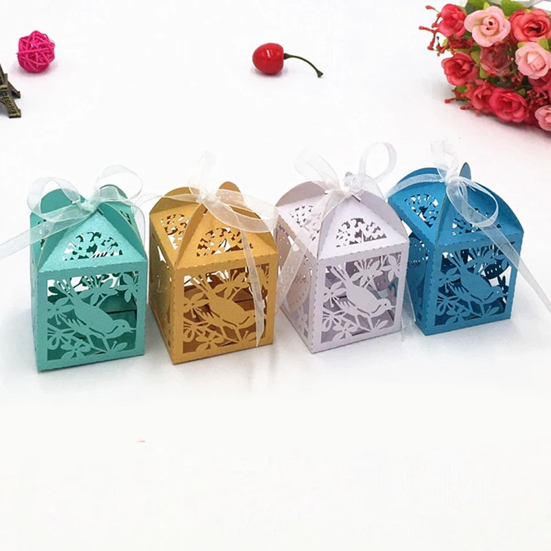 50 шт. лазерная резка полое сердце птица Свадебные Сувениры Коробка подарок