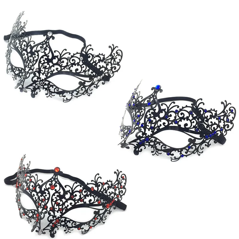 Womens Elegant Light Metal Venetian Black Masquerade Mask Red or Blue Pink Rhinestones Party Costume Ball Wedding Masks | Дом и сад