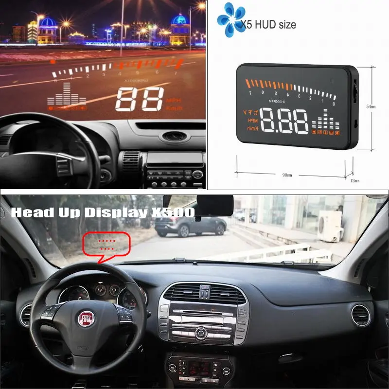 Автомобильный HUD Дисплей для FIAT 500/Bravo/Croma/Ritmo 2009-2020 Авто безопасный проектор