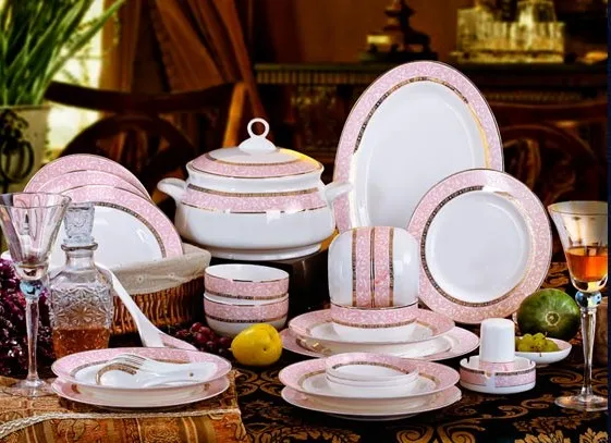 

Dinnerware Set 46pcs Pink Memery Ceram Tableware Set Ceramic Plates Bowls Dishes Plates Soupe BowlsBine China