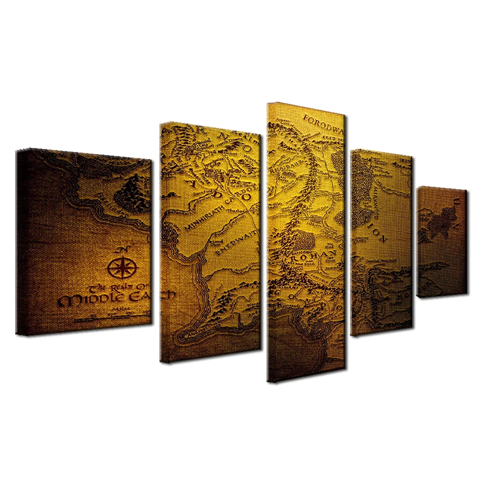 5 Pieces HD Prints Canvas Living Room Wall Art Pictures Lord Of The Rings Vintage Map Paintings Home Decor Movie Posters Bedroom | Дом и сад