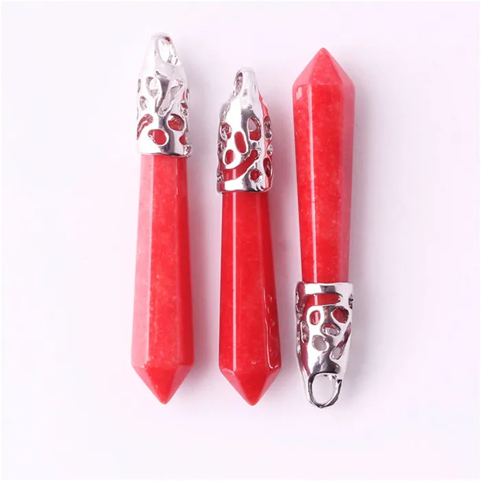 Red Jade 1 шт. красивый натуральный кристалл кварц драгоценный камень длинный Лабрадорит маятник спектролит подвески из лунного камня Ювелирные изделия подходит ожерелье - Окраска металла: Red Jade