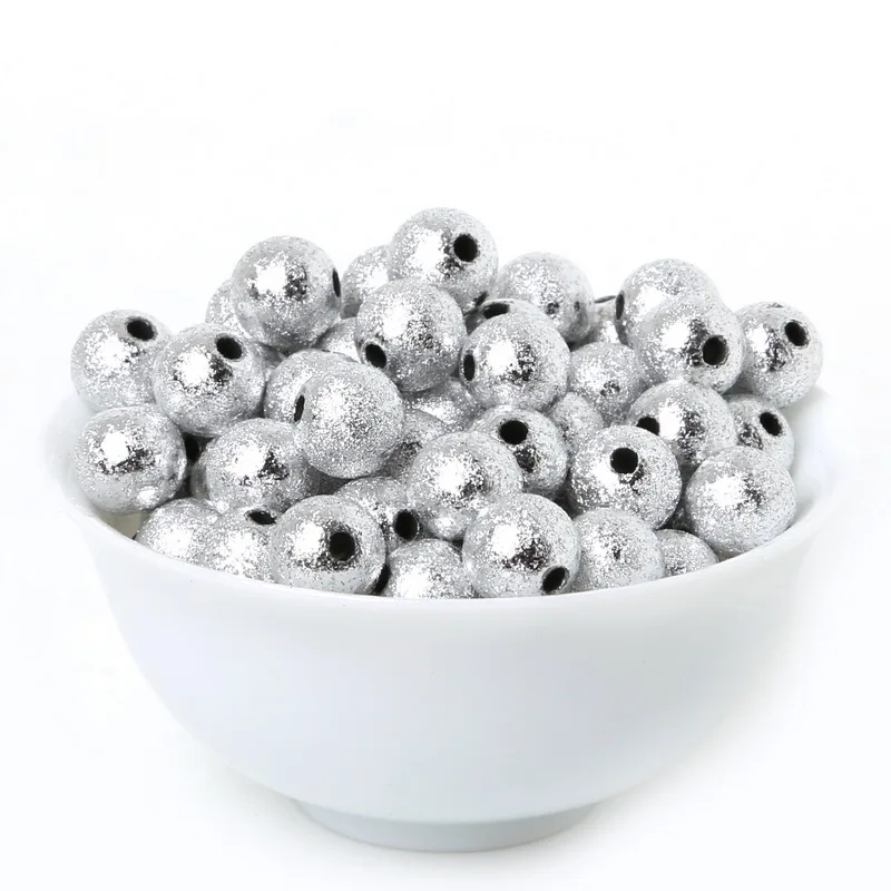 Бесплатная доставка акриловые Круглые Бусины Серебряного цвета с отверстием для