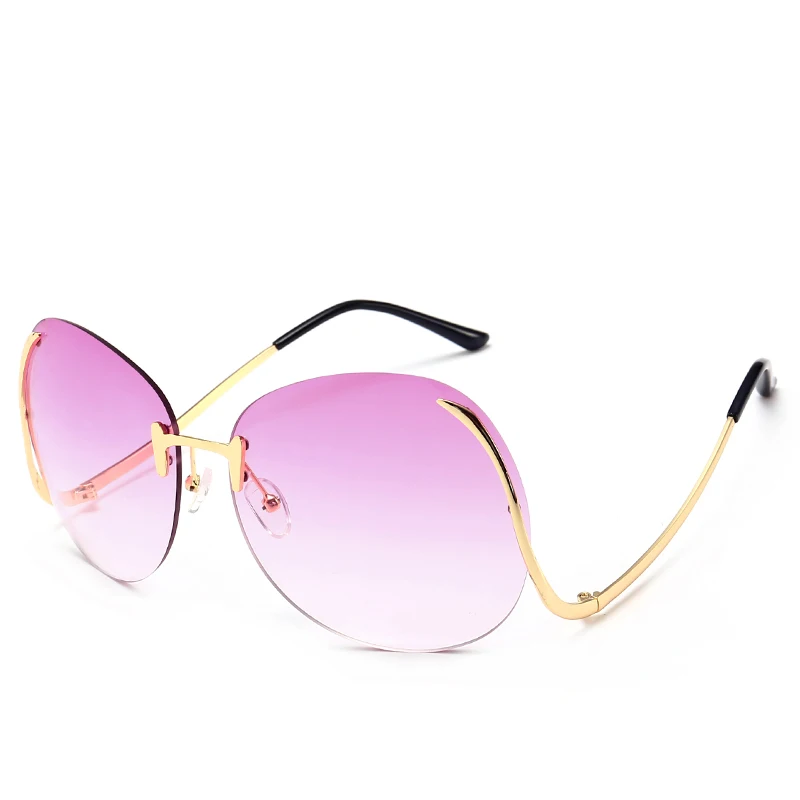 

Transparent Gradient Rimless Sunglasses Bent Legs Marine Lens Ocean Color Sunglasses Women Original Design Sun Glasses Women