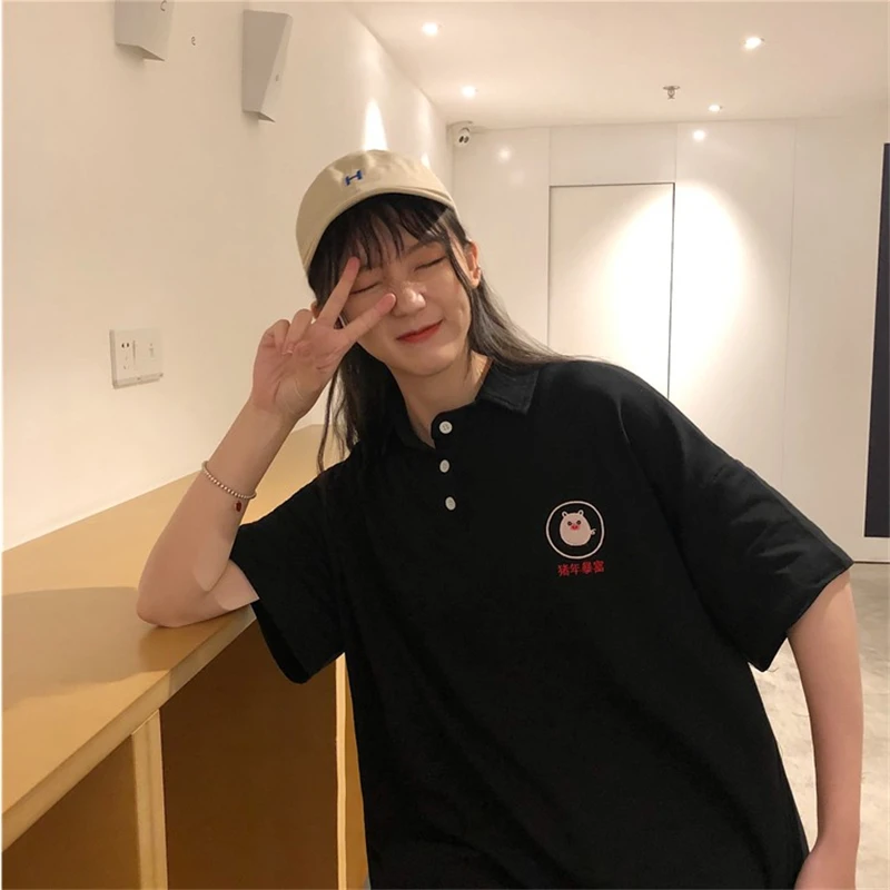 Для женщин PoloShirt Хлопок мультфильм милый свинья вышивка короткий рукав тенниски летние женские свободные Повседневное элегантный дизайн топы YT5027