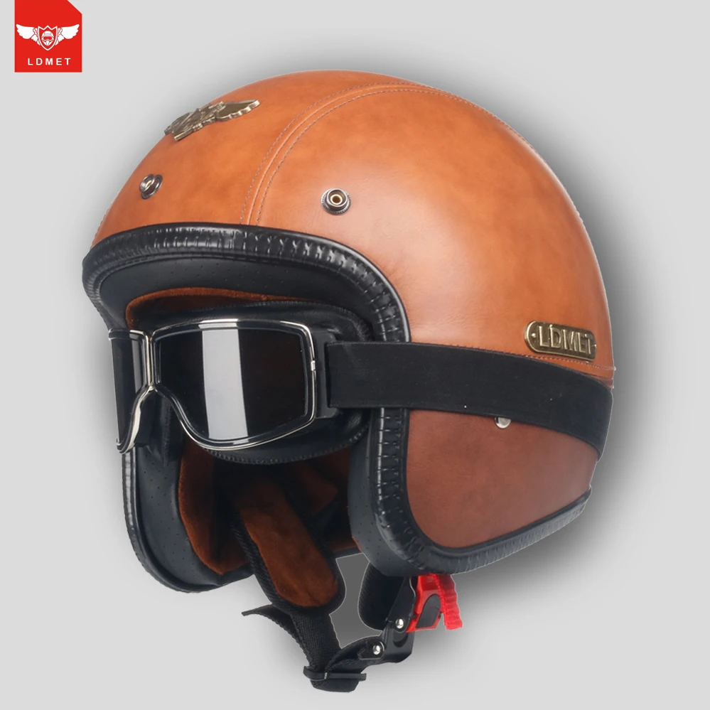 LDMET кожаный PU casco мото винтажный мотоциклетный шлем с открытым лицом камуфляж
