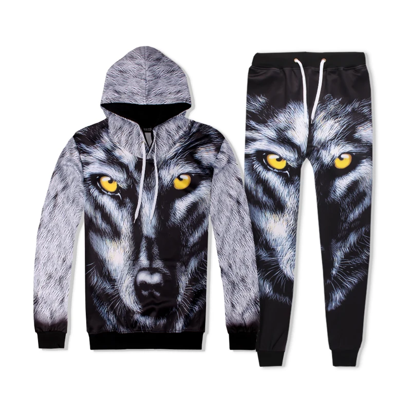 Szblaze Big White Snow Wolf Face 3D printed Long Sleeve Pullover Sweatshirts Men Workout Men/Women long pant Unisex Fashion | Мужская