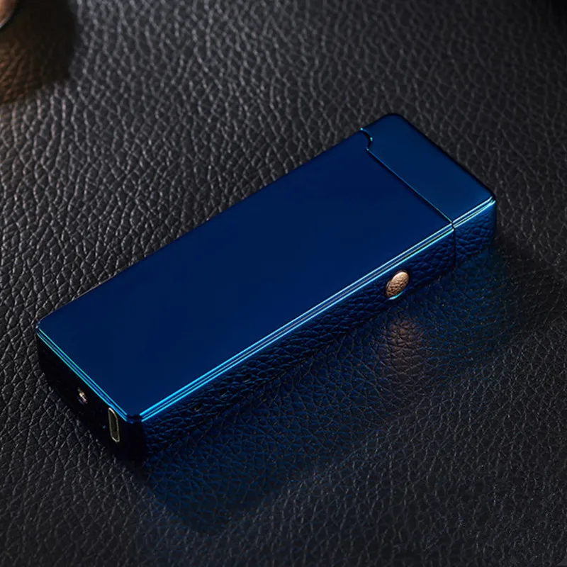 BLUE Мини двойная дуговая зажигалка с дисплеем батареи USB перезарядка сигарета для курения электрическая Подарочная зажигалка - Цвет: BLUE