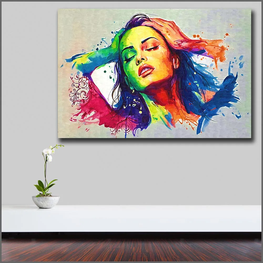 WLONG цвета девушка лицо поп арт живопись красочные холст настенные картины для
