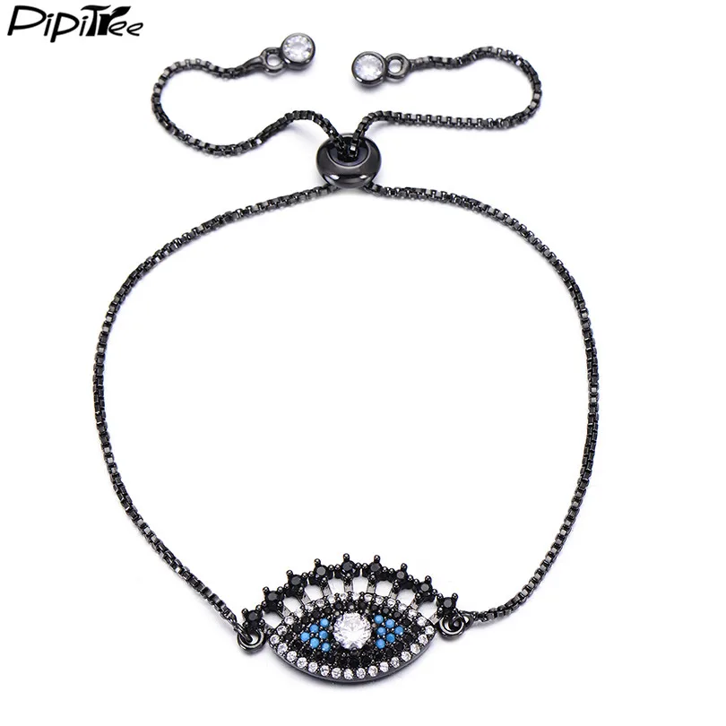 black Pipitree Соблазнительные длинные ресницы Evil Eye регулируемый браслет с бусинами циркониевый камень cz проложенный ювелирный браслет из цепочек для женщин и мужчин - Окраска металла: black