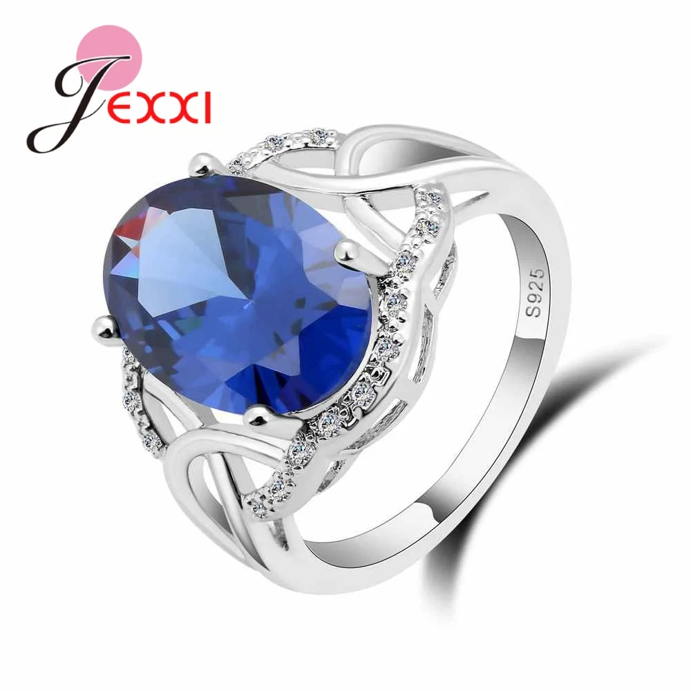 

New Fashion Jewelry with White Blue Cubic Zircon Top Quality 925 Sterling Silver Rings For Women Wedding Party