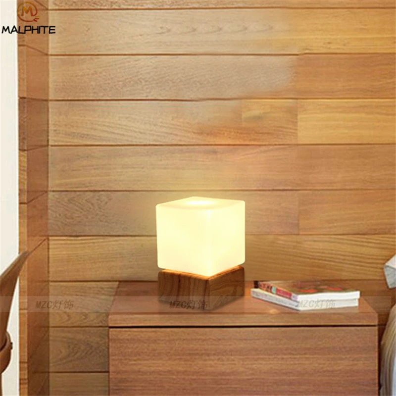 

Modern Wooden Glass table lamp Simple Reading Bedroom Bedside deco lighting fixture desk lamp cafe Industrial decor luminaires