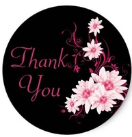 1 5inch floral thank you pink dahlia flower black sticker