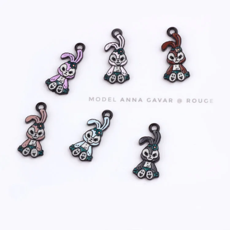 

Diy jewelry making 40pcs/lot color cartoon cute rabbit shape alloy drop oil charms earring/necklace pendants accessory