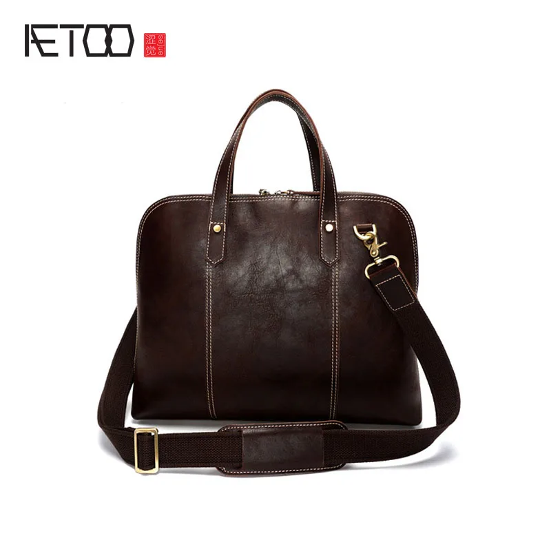 Мужской кожаный портфель AETOO фиолетовая Кожаная мужская сумка через плечо|bag