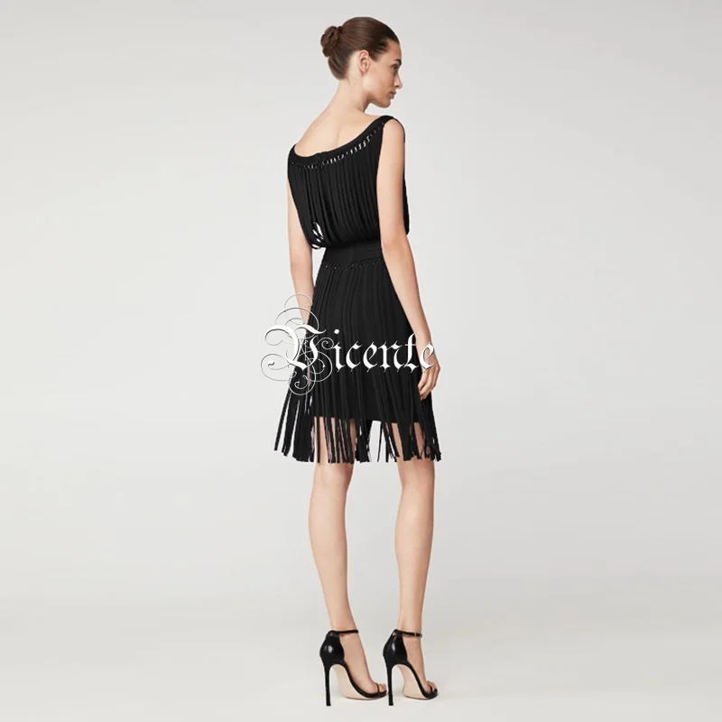 VC HOT 2020 New Chic Elegant Tassels Embellished Sexy Sleeveless Mini Wholesale Celebrity Bandage Dress | Женская одежда